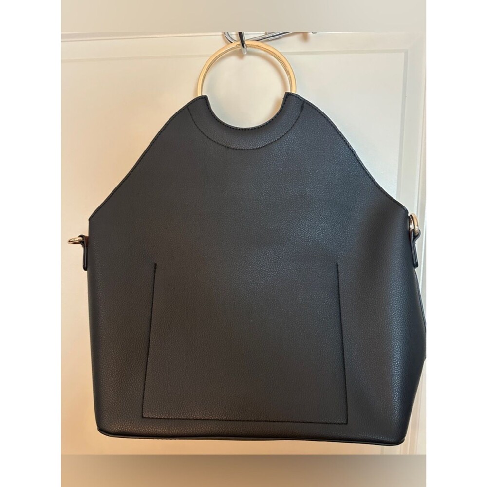 Black circle purse bag faux leather missing shoulder strap